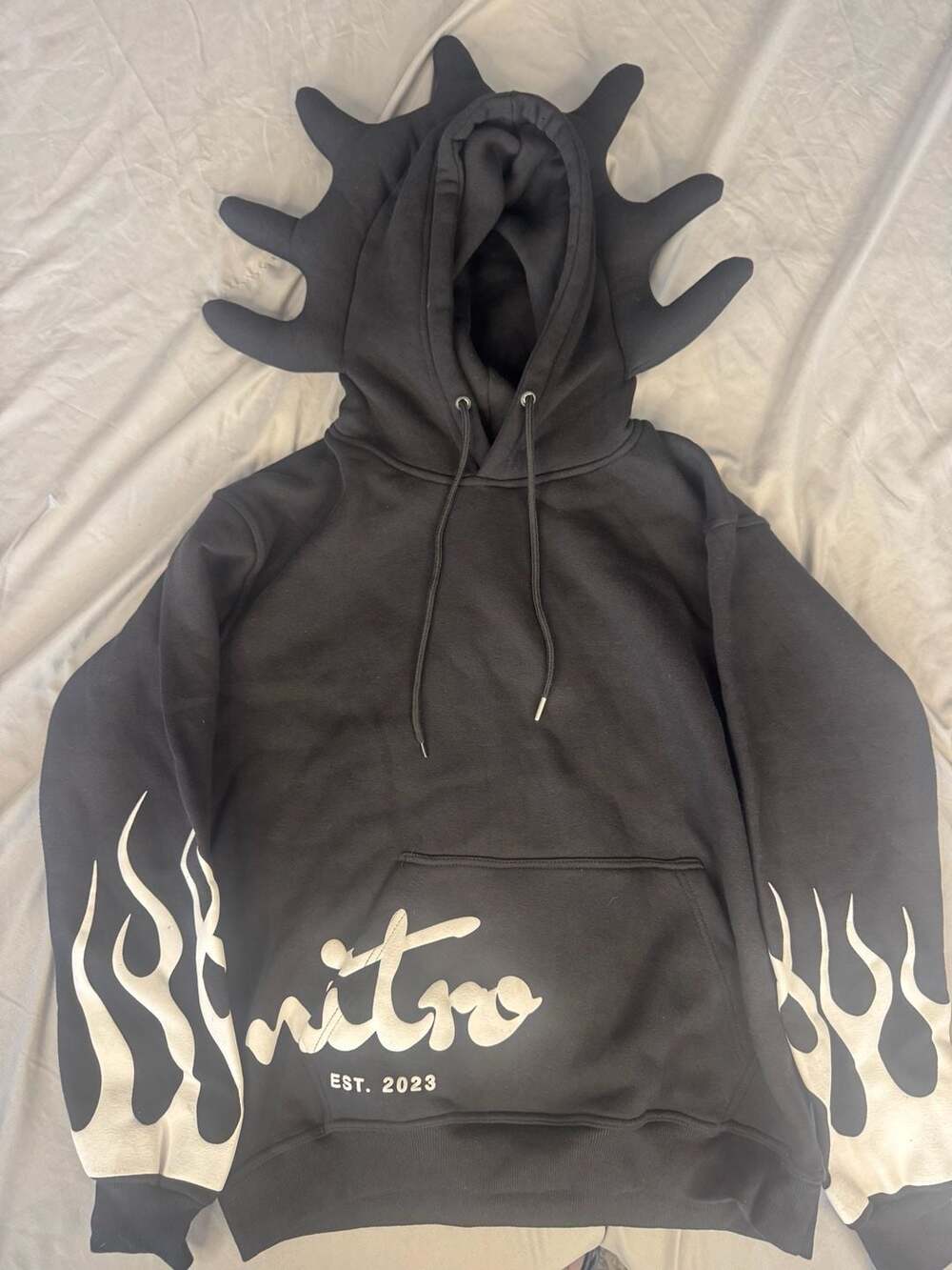 Nitro Dragon Spikes Hoodie Size L Black Flame Print